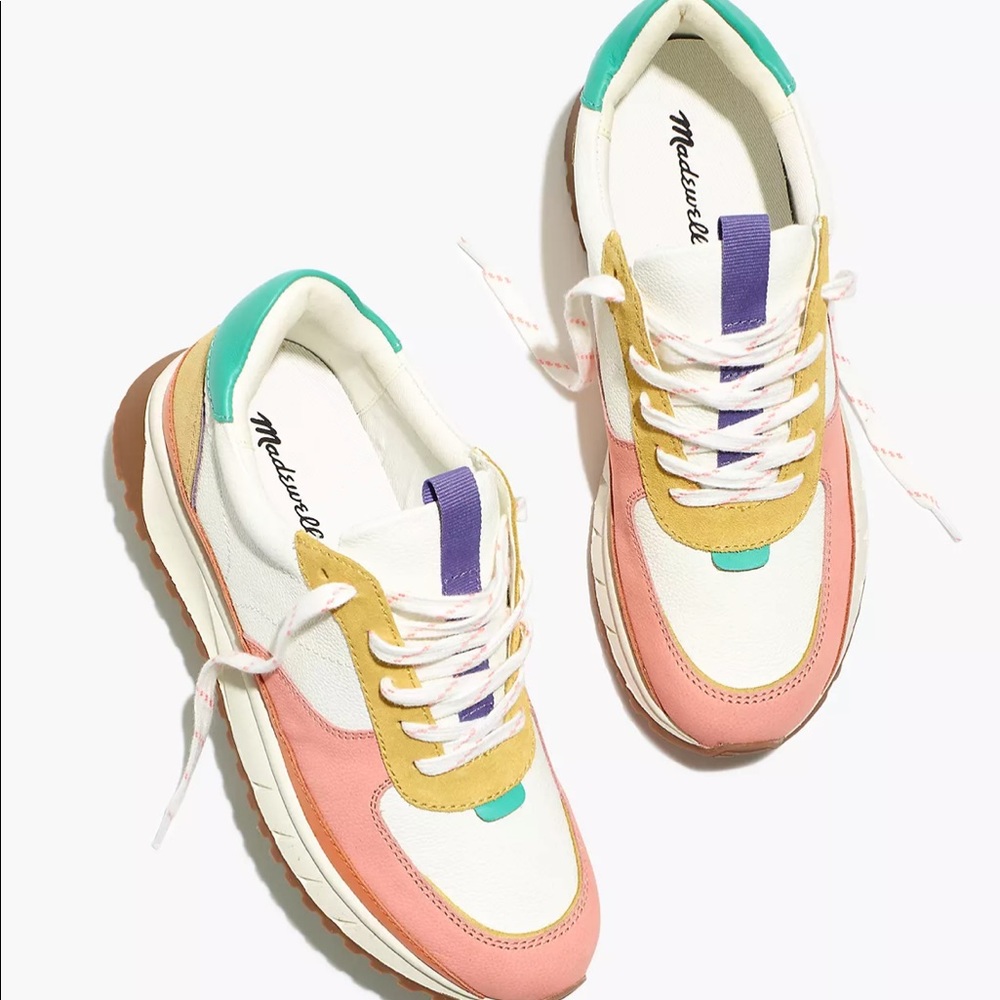 Madewell Kickoff Trainer Sneakers in Colorblock Leather - Antique Coral Multi